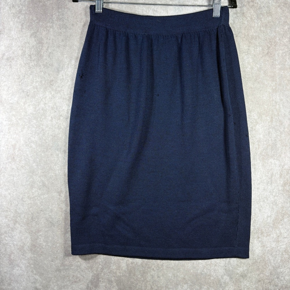 St. John Basics Pencil Skirt Size 8 Navy Blue Santanaโ Knit Quiet Luxury Career